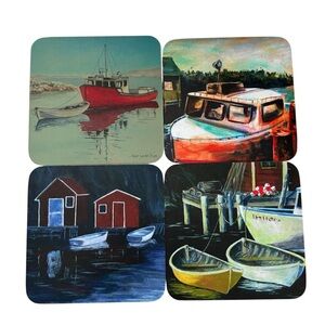 COASTERS NOVA SCOTIA ART SET FISHING BOAT OCEAN SCENE